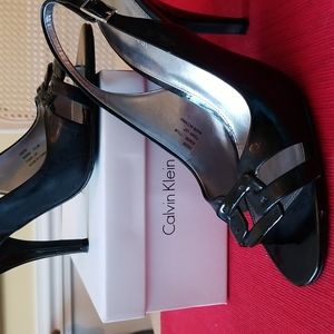 Calvin Klein Rimini Black Patent 3" heels 7.5 M